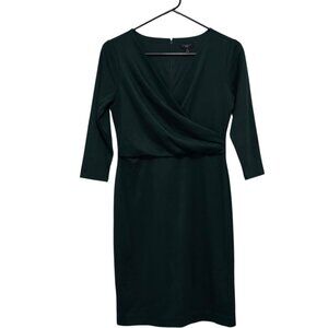Ann Taylor Factory Petite Women's Green Faux Wrap Lined Soft Midi Dress Size 00P